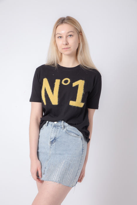 Black T-Shirt with yellow lettering embroidery